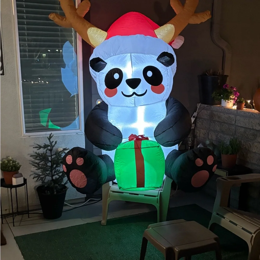Inflatable Panda with Santa Hat and Gift - Picture 4 of 7
